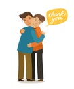 Thank you, hugs banner. Friendly meeting concept. Cartoon vector illustration in flat style