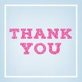 Thank you inscription made of small heart shapes on blue soft background. Greeting card, poster with typography Royalty Free Stock Photo