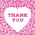 Thank you inscription with stylized heart symbol made of small heart shapes on white background