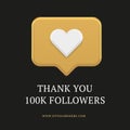 Thank you 100k follower golden like quick tips appreciation social media post design template vector