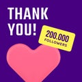 Thank you 200k follower like subscription appreciation social media post design template vector