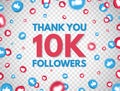 Thank you 10k followers background with falling likes and thumbs up icon. 10 000 followers celebration banner. Social Royalty Free Stock Photo