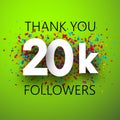 Thank you, 20k followers. Card with colorful confetti. Royalty Free Stock Photo