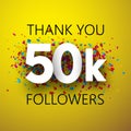 Thank you, 50k followers. Card with colorful confetti.