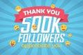 Thank you 500k followers congratulation background with emoticon. Vector illustration