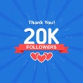 Thank you 20000 or 20k followers. Congratulation card. Web Social media concept. Blogger celebrates a many large number Royalty Free Stock Photo