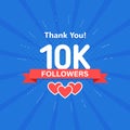 Thank you 10000 or 10k followers. Congratulation card. Web Social media concept. Blogger celebrates a many large number