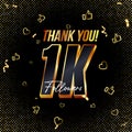 Thank you 1K followers 3d Gold and Black Font and confetti. Vector illustration 3d numbers for social media 1000 followers.