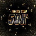 Thank you 50K followers 3d Gold and Black Font and confetti. Vector illustration 3d numbers for social media 50000.