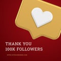 Thank you 100k followers internet like blog subscription social media post design template vector Royalty Free Stock Photo