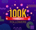 Thank you 100k followers numbers. Congratulating multicolored thanks image for net friends likes.