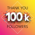 Thank you, 100k followers. Spectrum card with confetti. Royalty Free Stock Photo