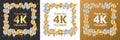 Thank you, 4k or four thousand followers or subscribers celebration design. Social media background made of gold black and white b