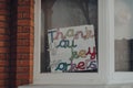Thank you key workers sign in the window of a house in London, UK