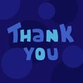 thank you lettering in blue colors against the background of night lights, postcard, banner