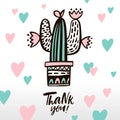 Thank you Lettering composition with cactus