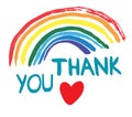 Thank you lettering. The Rainbow as a symbol of hope. Flat vector illustration. Royalty Free Stock Photo