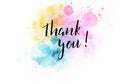 Thank you lettering on watercolored background