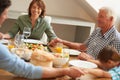 Thank you for love, happiness and good food...a family praying together before having a meal. Royalty Free Stock Photo