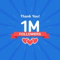 Thank you 1000000 or 1m followers. Congratulation card. Web Social media concept. Blogger celebrates a many large number Royalty Free Stock Photo
