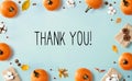 Thank you message with autumn pumpkins with present boxes Royalty Free Stock Photo