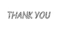 Thank you message in doodle style. Simple cartoon text written in black marke