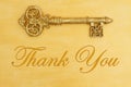 Thank you message with hand painted distressed gold with golden key