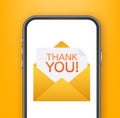 Thank You Message on Mobile Phone Screen Vector Illustration - A modern gratitude concept with envelope and note on