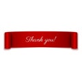 Thank you message on red ribbon on white