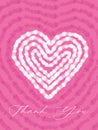Thank you message vector illustration with tie dye heart in pink color for greeting card. Royalty Free Stock Photo