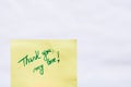 Thank you my love handwriting text close up isolated on yellow paper with copy space