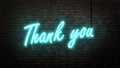 Thank you neon sign emblem in neon style on brick wall background