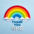 Thank you nhs rainbow banner. Rainbow ob blue background with letters