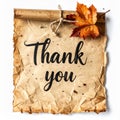 Thank You Note with Autumn Leaf on Aged Paper Royalty Free Stock Photo