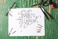 Thank you note calligraphy with writing equipment