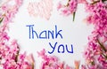 Thank you note with hyacinth spring flowers arrangement Royalty Free Stock Photo
