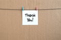 Thank you! Note is written on a white sticker that hangs with a Royalty Free Stock Photo