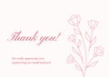 Thank you pink flower blossom card banner vintage romantic line design template vector illustration.