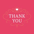 Thank you pink romantic card curved swirl heart antique ornament line vintage design template vector