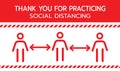 Thank you for practicing social distancing concept sign.Keep Safe Distance Social Distancing in Queue 1 Meter Instruction Icon