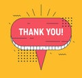 Thank You Quote Banner with Red Speech Bubble on Yellow Background. Modern Icon for Blog, Expression of Gratitude Royalty Free Stock Photo