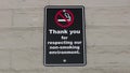 Thank you for respecting our non-smoking environment sign