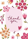 Thank you. Romantic greeting card with lettering and scandinavian flowers in light colours. Floral greeting cards, poster, social