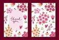 Thank you. Set of romantic greeting card with lettering and scandinavian flowers in light colours. Floral greeting cards, poster,