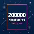 Thank you 200000 subscribers, 200K subscribers celebration modern colorful design Royalty Free Stock Photo