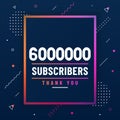 Thank you 6000000 subscribers, 6M subscribers celebration modern colorful design Royalty Free Stock Photo