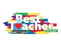 Best online teacher ever sign with White text, laptop, face mask, heart and crayons