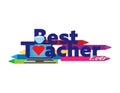 Best online teacher ever sign with Blue text, laptop, face mask, heart and crayons