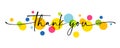 Thank you text handwritten with swirl ribbons and colored circles