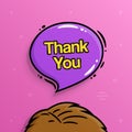 Thank you text inside speech bubble with human head. Vector.